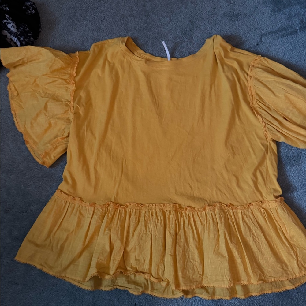 Anthropologie Mustard Yellow Ruffled Peplum Blouse